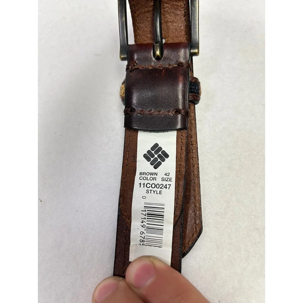 Columbia‎ Mens Genuine Leather Belt Size 42 Brown Woven Detail Buckle Casual